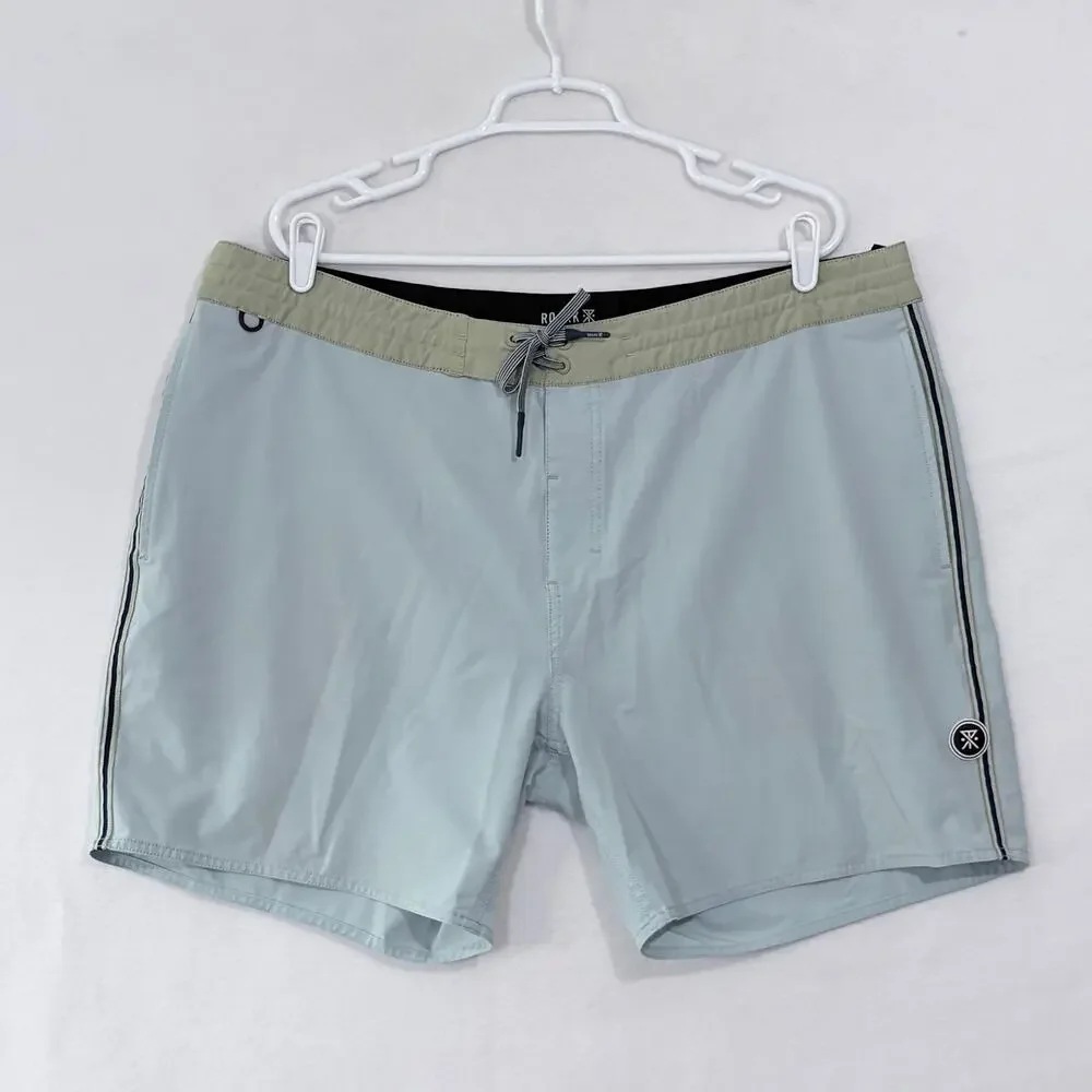 Roark Chiller Board Shorts Mens Size 40 Light Blue Lace Up Pockets Swim Trunks